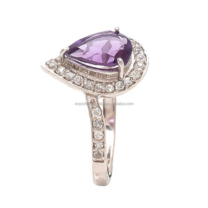 Anillo fino personalizado de Plata de Ley 925, moda rodiada, amatista, cuarzo, circón, regalo de boda o fiesta para mujer - Product Image 2