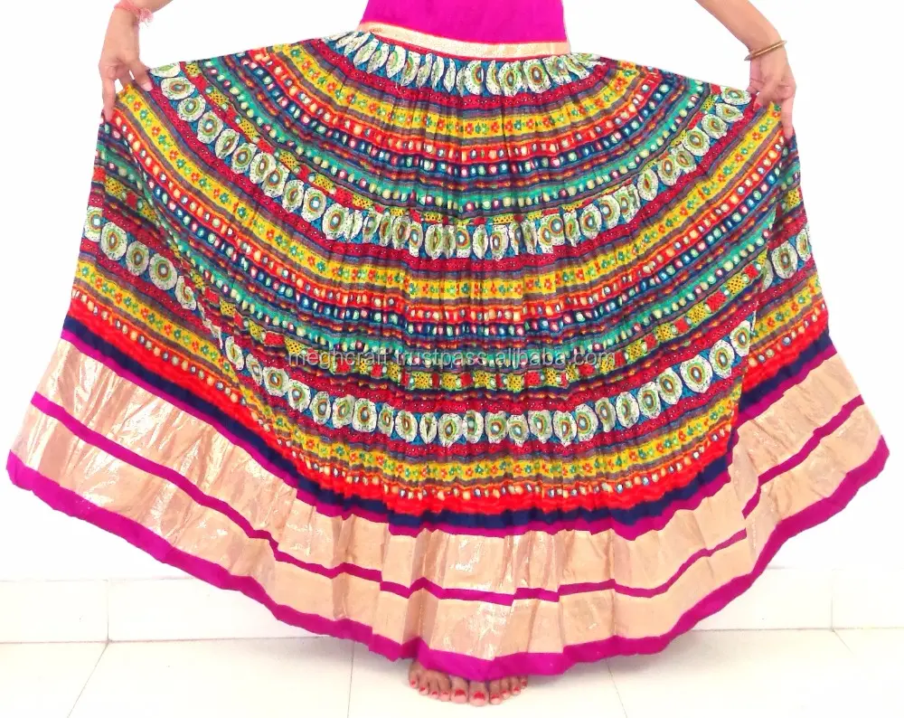 Indiano saia impresso-Navratri desgaste saia-Atacado algodão Estampado saia longa-vestido de traje de dança do ventre-dança do ventre-moda