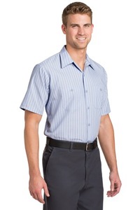 Red Kap Short Sleeve Striped Industrial Work Shirt - 65/35 Poly/cotton and 7 Buttons Including Button at Neck - Product Image 5
