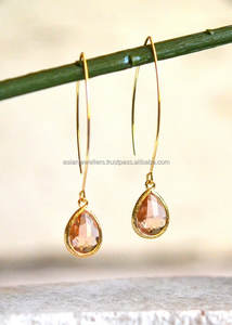 Pendiente de cuarzo rosa, Plata de Ley 925, pendiente Vermeil - Product Image 2