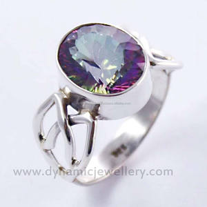 Mystic ควอตซ์รูปไข่พลอย925แหวนเงินเครื่องประดับแฮนด์เมดอินเดียขายส่ง925สเตอร์ลิงแหวนพลอยเงิน - Product Image 1