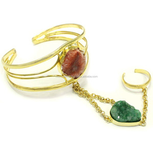 Dijes Druzy de ágata chapados en oro de 22 quilates hechos a mano pulseras de puño de moda simples mujeres geométricas Mohit H025 boda - Product Image 1