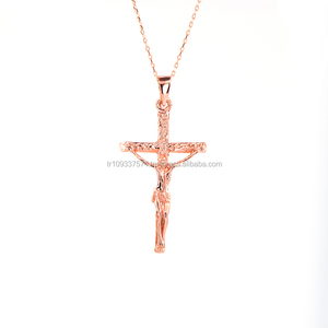 14K Solid Gold Art Design Mix Crucifix Jesus <b>Cross</b> Charm <b>Necklace</b> Fine Jewellery <b>for</b> <b>Women</b> Made in Turkey - Product Image 3