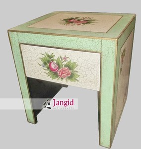 Table de chevet carrée en bois peinte à la main de style indien moderne, tabouret de salle de bain, table basse, design floral vert, meubles de salon - Product Image 5