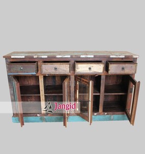 Aparador de Madera Maciza Reciclada Estilo Rústico con 3 Puertas y Cajones, Hecho a Mano, para Salón/Comedor de Hotel - Product Image 3