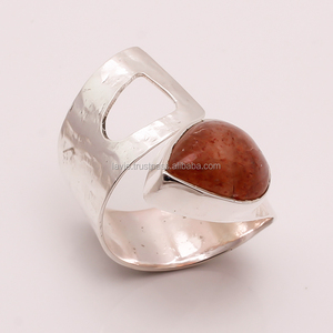 Anneaux de pierres précieuses en pierre du soleil naturelle 925 argent Sterling indien fait à la main lunette réglage forme antique bijoux en vrac en gros - Product Image 1