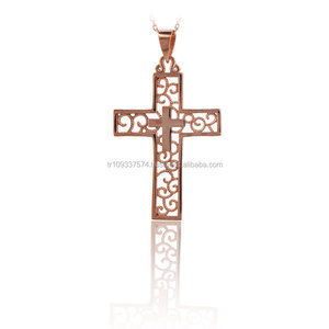 14K sólido blanco amarillo oro rosa unisex arte Cruz encanto Collar para ocasiones de regalo - Product Image 3