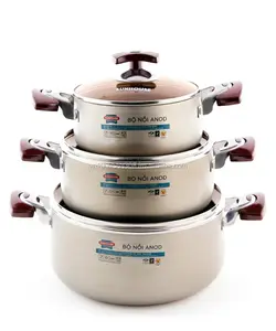 Peralatan masak panci anti lengket, set 3-Pot Anodized, panci Sunhouse kualitas tinggi semua Keras