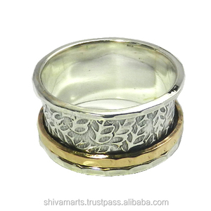 Anillo giratorio de tres tonos de plata esterlina S925, anillos de eternidad Vermeil elegantes hechos a mano para regalo de boda para ella - Product Image 2