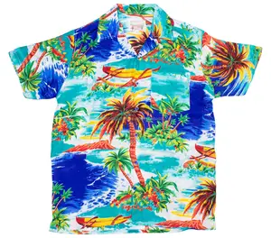 100% polyester chemises en gros motif logo coton imprimé design été vêtements de plage bouton up chemise hawaïenne pour hommes - Product Image 1
