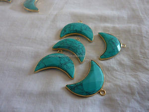 Turquoise <b>Moon</b> Shape Pendants Custom Gold & Rhodium Plated Simple Design Women's & Men's Party Jewelry Wholesale Supply - Product Image 2