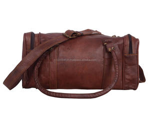 Moda marrón 100% cuero genuino Weekender durante la noche gimnasio capa superior cuero genuino bolsas de viaje con compartimento para zapatos - Product Image 4