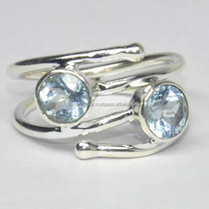 แหวนพลอยบุษราคัมสีน้ำเงินคุณภาพดีที่สุดเครื่องประดับหินสองชิ้น925แหวนเงินสเตอร์ลิงพร้อมแหวนชุบเงินทันสมัย - Product Image 3