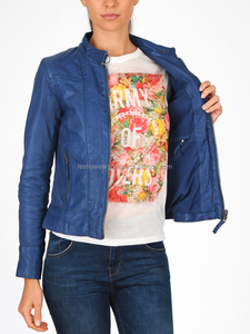 Premium <b>Womens</b> Blue Sheepskin Leather Motorcycle <b>Jacket</b> Slim Fit Soft Texture Breathable <b>Waterproof</b> Eco-Friendly Stylish Casual - Product Image 3