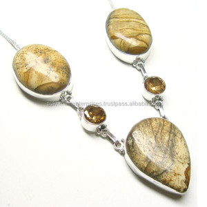 Venta al por mayor 925 joyería de plata piedra preciosa imagen jaspe collar joyería fina colgantes y dijes - Product Image 1