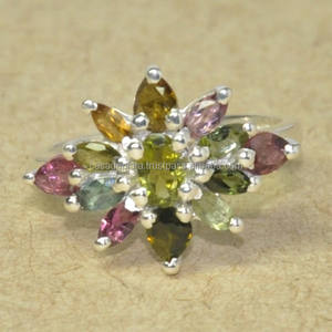 Anillo De turmalina 2015 joyería Vintage Antigua India, anillo De piedra De corte De pera antiguo De moda fabricación al por mayor Casa De Plata - Product Image 1