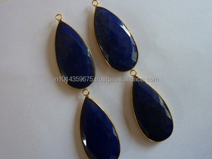 Connecteur de pierres précieuses Lapis Lazuli avec finition en or vermeil Composants de fabrication de bijoux pour chaînes - Product Image 4