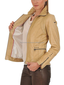 Chaqueta de cuero marrón claro para mujer Ropa de abrigo de moda elegante Ropa informal y formal Abrigo de cuero elegante para mujer para todas las estaciones - Product Image 3