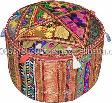 Puf de algodón hecho a mano indio cubierta otomana bordado tradicional trabajo Patchwork Hotel decoración del hogar taburete de almacenamiento lote al por mayor - Product Image 3