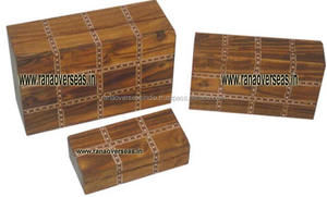<b>Wood</b> Decorative Rectangular Jewellery <b>Storage</b> Organizer <b>Box</b> With Check Pattern Set of 3 Pcs - Product Image 2