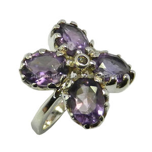 Unique Design Handmade 925 Sterling Silver Real <b>Amethyst</b> Bezel Setting Flower <b>Ring</b> Vintage Eternity Vermeil Unisex Wedding Party - Product Image 3
