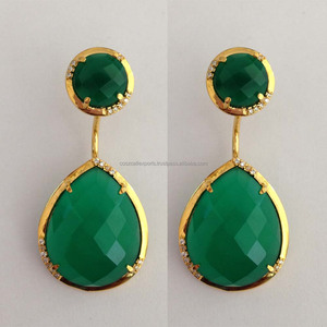 Pendentifs Breloques en Acier Inoxydable Plaqué Or Noir avec Onyx Poire Vert Foncé, Design Personnalisé, pour la Fabrication de Boucles d'Oreilles de Soirée - Product Image 1