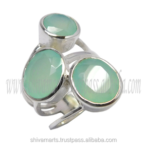Wholesale Classic <b>Green</b> Natural Chalcedony Ring Solid 925 Sterling Silver <b>Jewelry</b> Rings for Women - Product Image 2
