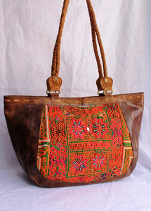 Bolso Tote Boho Vintage con Asa de Cuero Genuino, Bordado a Mano Indio, Estilo Hippie Banjara, Bolso de Compras para Mujer - Product Image 3