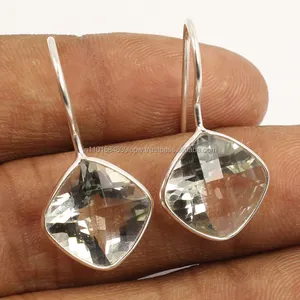 New Fashion Earring Women Jewellery Ladies 925 Sterling Silver Natural CRYSTAL QUARTZ Checker Cut Gemstone Earring