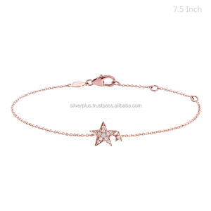 14K oro rosa diamante estrella encanto pulsera - Product Image 1