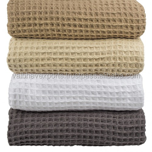 Premium Quality Customised 100 % Cotton Waffle Weave Hospital Blankets Cotton Thermal Blankets Cotton Yoga Bath Blanket