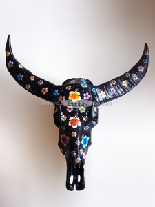 Decoración de Pared de Calavera de Búfalo de Resina Artesanal de Bali, Modelo de Animal y Flor Pintado a Mano, Estilo Elegante, Precio Bajo - Product Image 3