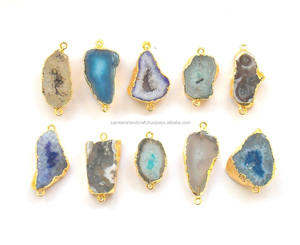 Piedra preciosa de doble fianza, rebanada de ágata Natural, oro galvanizado para regalos, fiestas, bodas - Product Image 1