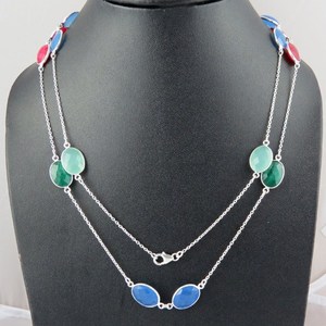 Shri Ashapura Jewels Double Dangle Multi Stone Christian Sterling Silver Pendant Necklace Trendy Unisex <b>Gift</b> Jewelry - Product Image 3