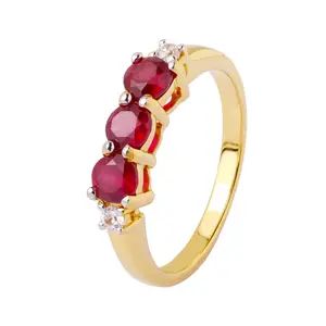 แหวนทับทิมไตรภาคทำจากทับทิมธรรมชาติชุบโรเดียมสำหรับงานแต่งงานและงานเลี้ยง - Product Image 1