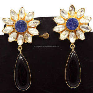 Pendientes Pequeños y Elegantes con Forma de Paz, de Ágata y Drusa de Azúcar, Chapados en Oro de 18K, de Acero Inoxidable, Modernos, para Fiestas, Bodas y Compromisos - Product Image 2