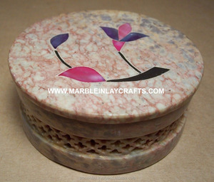 Hermosa joyería personalizada hecha a mano, embalaje, diseño de flores, incrustaciones de esteatita Natural, joyería de forma redonda, caja de propósito para regalo - Product Image 1