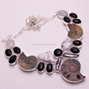 Collar de Plata de Ley 925 con Piedras Preciosas, Proveedor de Joyería de Piedras Preciosas de Amonita Natural, Fabricante de Joyería de Plata Fina - Product Image 1
