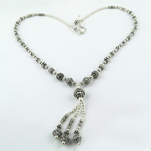 Collier personnalisé pour femme avec pendentif perles argentées unies et chaîne maille forçat, style bohème, plaqué argent - Product Image 3