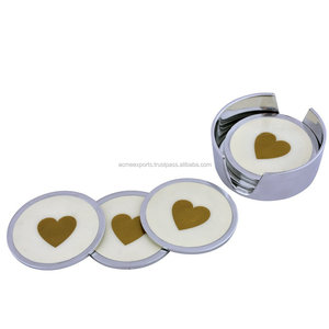 Custom Designed Set of 5 Coasters with <b>Stand</b> Aluminum Round Polished Metal Eco-Friendly Standard Size for <b>Coffee</b> Table - Product Image 1