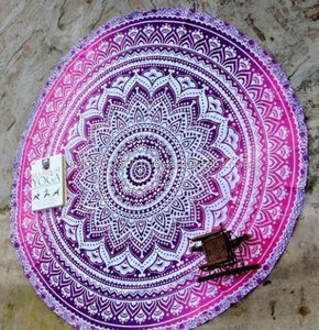 72 'cubierta de mesa redonda esterilla de Yoga Mandala Roundie Hippie Boho arte indio Pom borla colgante de pared impreso Navidad Toalla de playa - Product Image 4