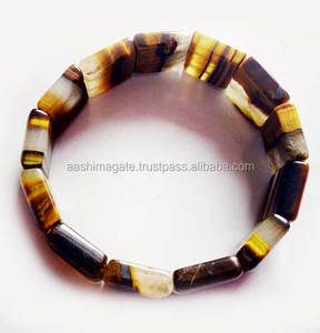 Pulsera de piedras preciosas de ojo de tigre hecha a mano Artesanía de piedra semipreciosa exquisita - Product Image 1