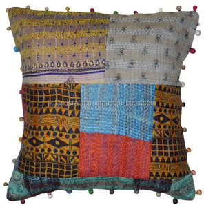 Patchwork Silk Kantha <b>Sofa</b> <b>Cushion</b> <b>Cover</b> Handmade Patchwork Kantha Pillow <b>Cover</b> - Product Image 5