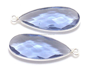 Belle Lolite Quartz 10X25mm Poire Forme Pierre Naturelle Argent Plaqué Lunette Pierre De Naissance Boho Connecteur - Product Image 2