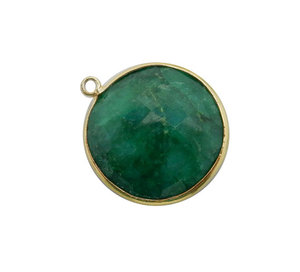 Vente en gros 20 mm rond émeraude pendentif teint en or sur lunette sterling serti rhodium et plaqué or pendentif à breloque - Product Image 2