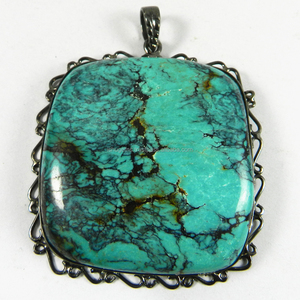 Colgante de Plata de Ley con Baño de Rutenio y Turquesa Tibetana Natural, Estilo Vintage, Diseño Único para Mujer, Ideal para Fiestas - Product Image 2