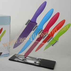 Juego de cuchillos de cocina coloridos, con bloque acrílico ranurado, soporte de exhibición, 5 uds. - Product Image 3