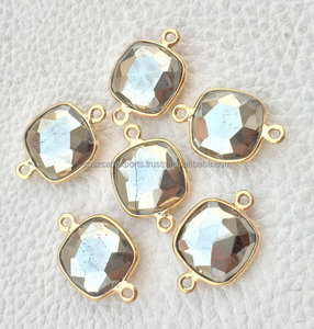 Connecteur de pierre précieuse à facettes, en argent Sterling Pyrite plaqué or, forme de coussin, 18mm, 1 pièce - Product Image 2