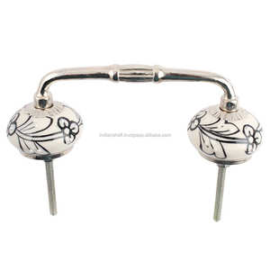 Poignée d'armoire en vrac faite à la main blanc en céramique noir Floral pont en gros commode poignée Lot Vintage tiroir armoire porte tirer - Product Image 4