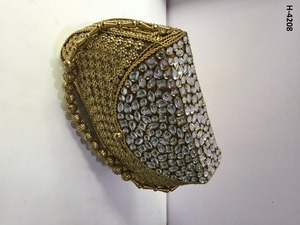 H4205 Ladies Stylish <b>Gold</b> Silver Beaded Evening Clutch Tote Bag with Chain Strap and Flap Closure <b>for</b> <b>Wedding</b> Bridal Parties - Product Image 4